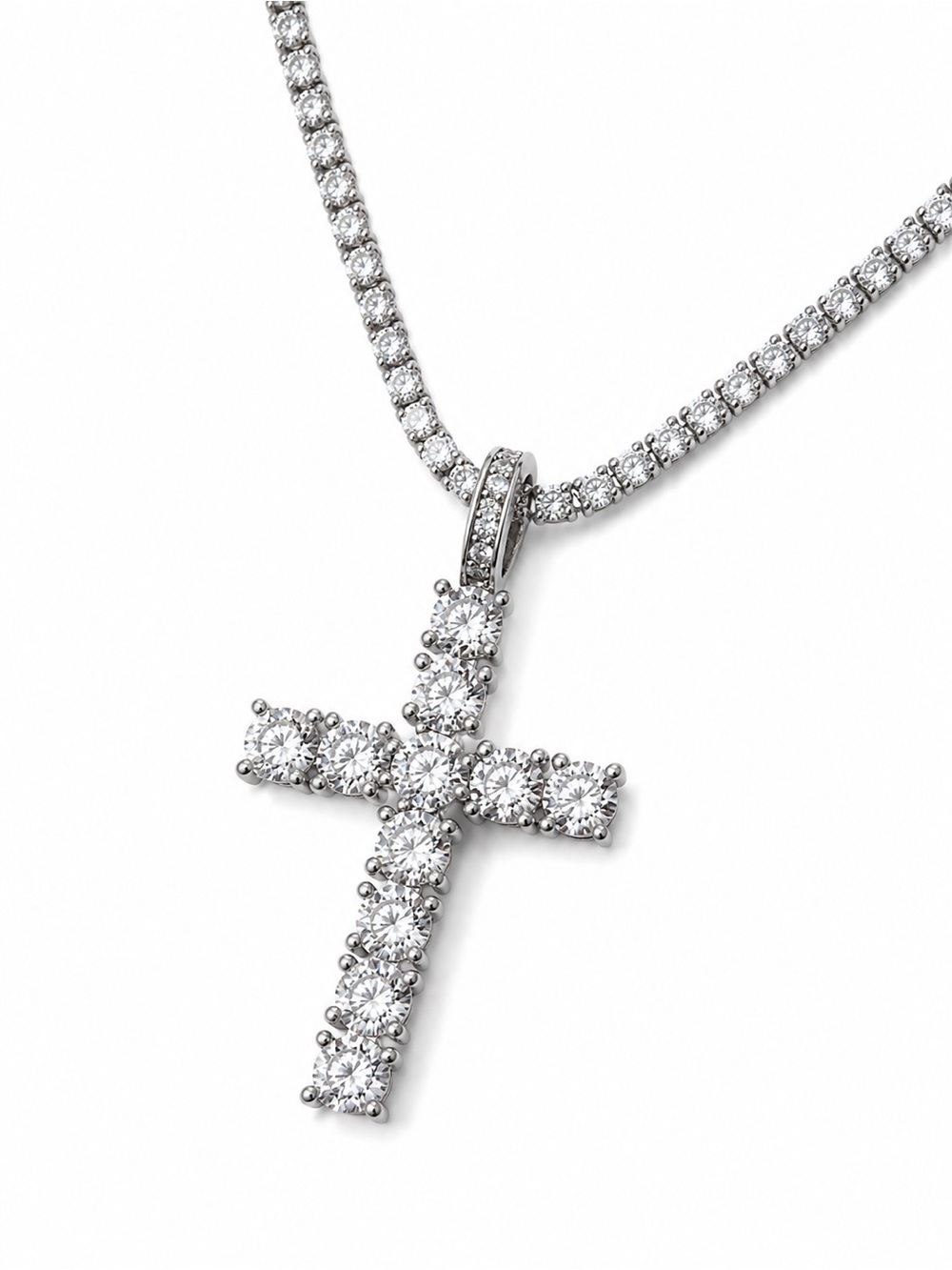 Isabella M. Sterling silver coated and cubic zirconia Cross Pendant Necklace